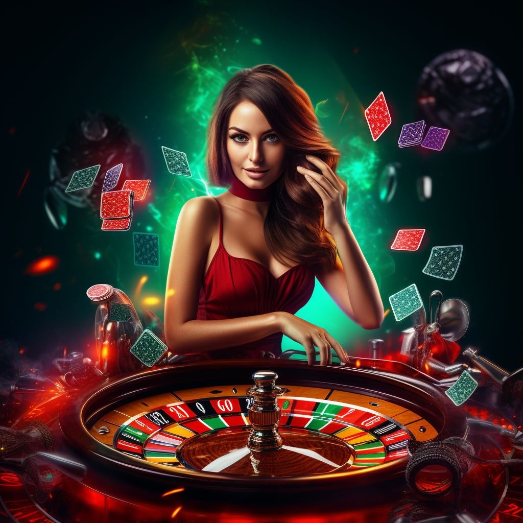Meja Roulette dengan roda dan dealer